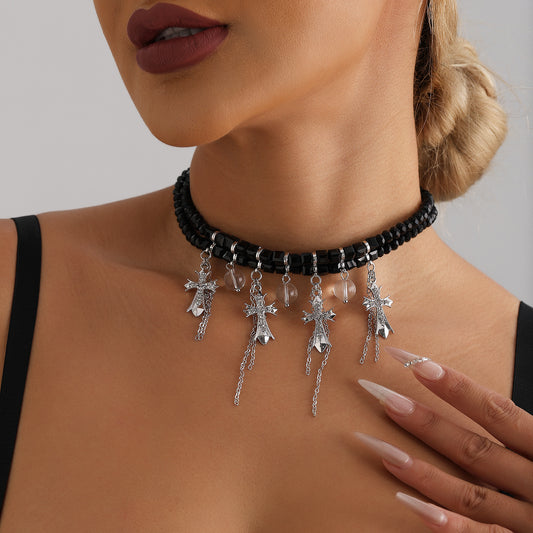 G RoseLady Crystal Cross Sweet Cool Spicy Girl Necklace (gift box included)