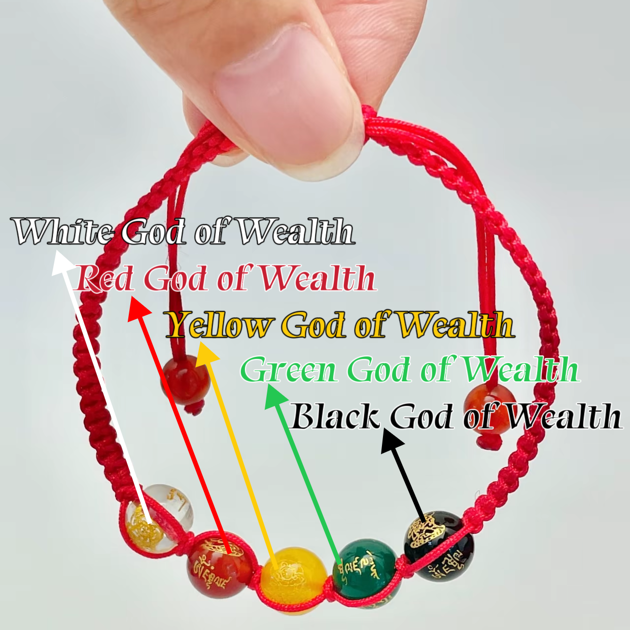 G RoseLady Five-way God of Wealth Red String Woven Bracelet (2 gift boxes included)