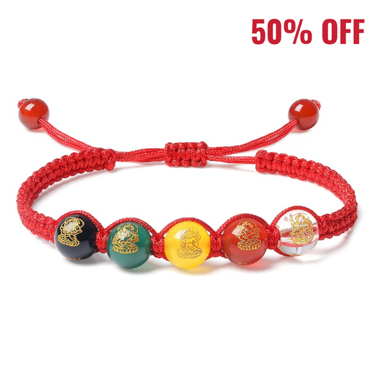 G RoseLady Five-way God of Wealth Red String Woven Bracelet (2 gift boxes included)