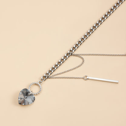 G RoseLady Crystal Bead Mirror Heart OT Clasp Necklace (gift box included)