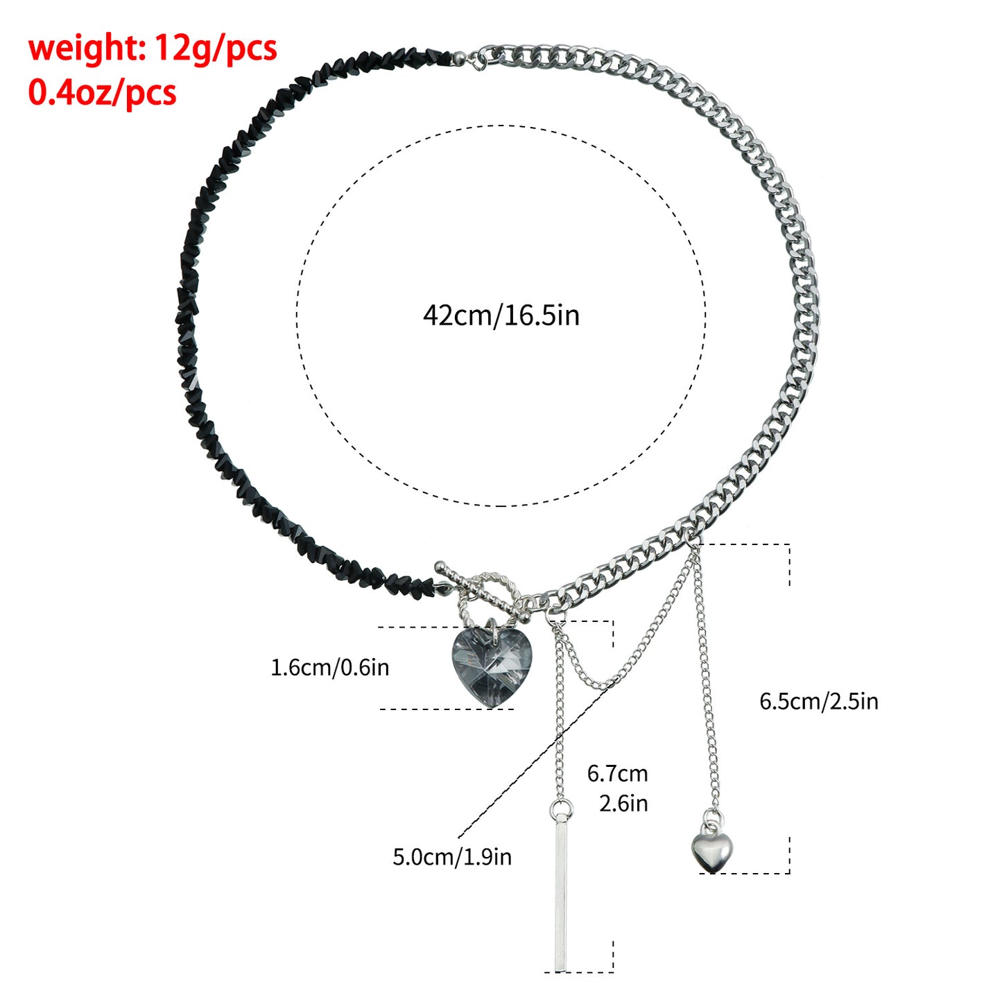 G RoseLady Crystal Bead Mirror Heart OT Clasp Necklace (gift box included)