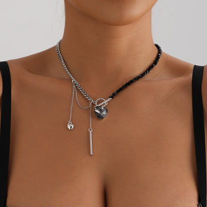 G RoseLady Crystal Bead Mirror Heart OT Clasp Necklace (gift box included)